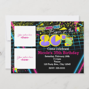 Nacido en los 80 2 Fotos Invitación de Entonces y 