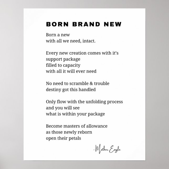 Nacido Nuevo poema Inspirador Decoración de arte (Frente)