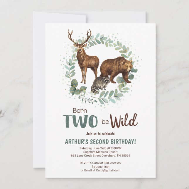 Nacidos dos Dos Serán Salvajes Woodland Invitación (Anverso)