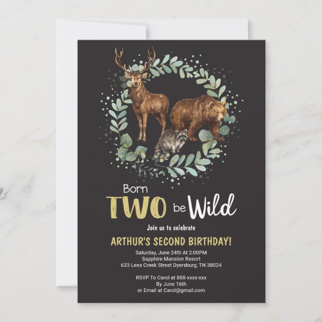 Nacidos dos Dos Serán Salvajes Woodland Invitación (Anverso)