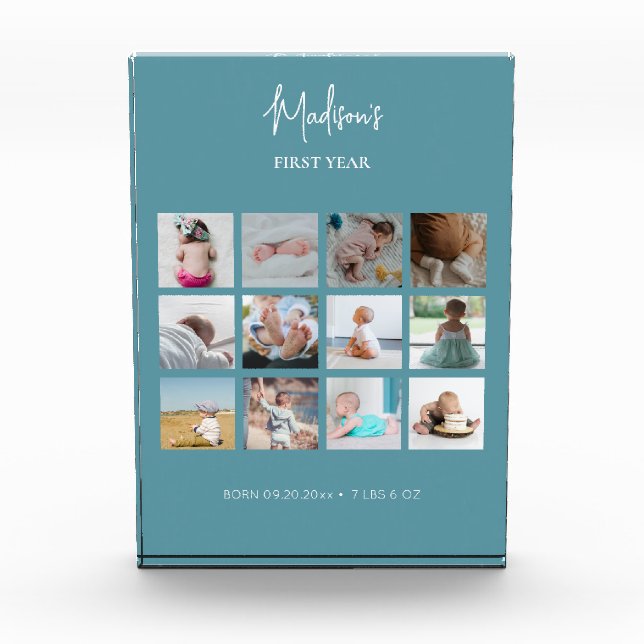 Nacimiento de Collage de fotos en primer año de be (Anverso)