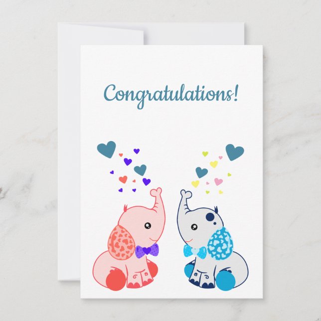 Nacimiento de gemelos, niño y Chica, felicitacione (Anverso)