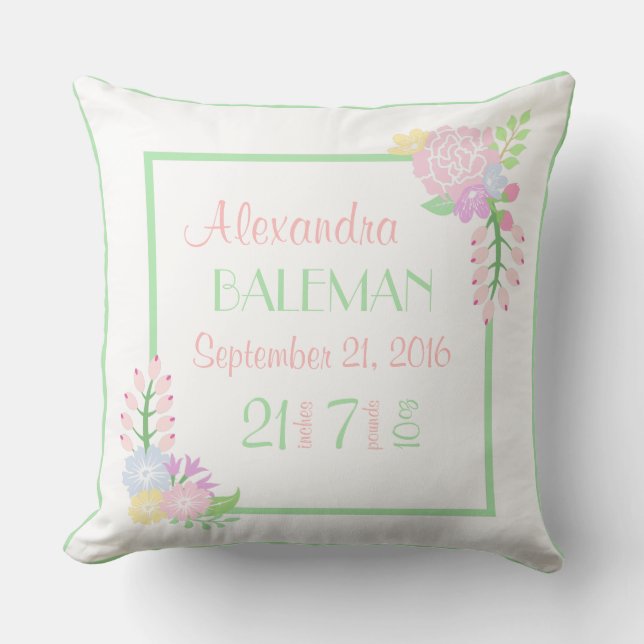Nacimiento Estadísticas Bebé Niña Cojín decorativo (Anverso)