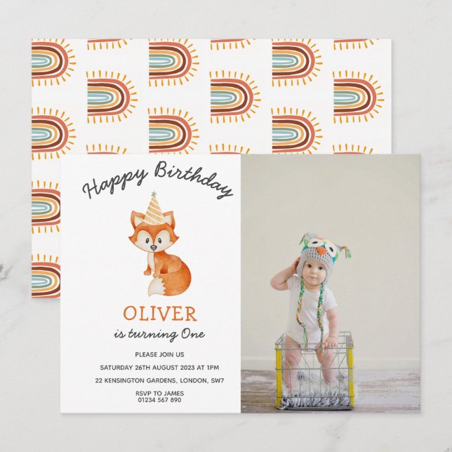 Nacimiento Minimalista moderno de Woodland Fox (Anverso / Reverso)