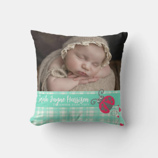 Nacimiento neonato ladybug aqua almohada verde