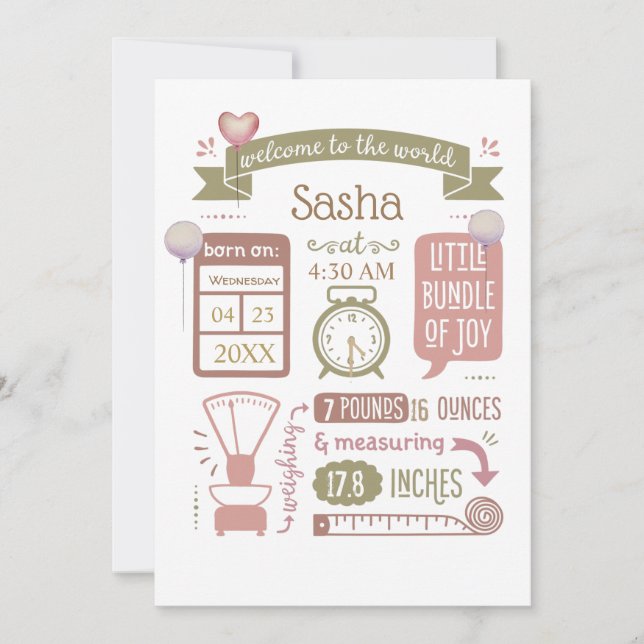 Nacimientos Nacidos Invitación Rosa (Anverso)