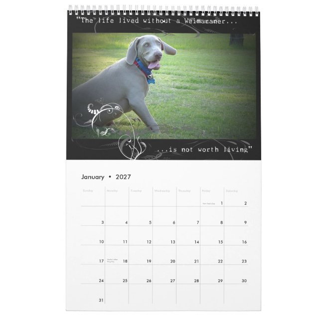 Nación de Weimaraner: Calendario de la cita (Jan 2027)