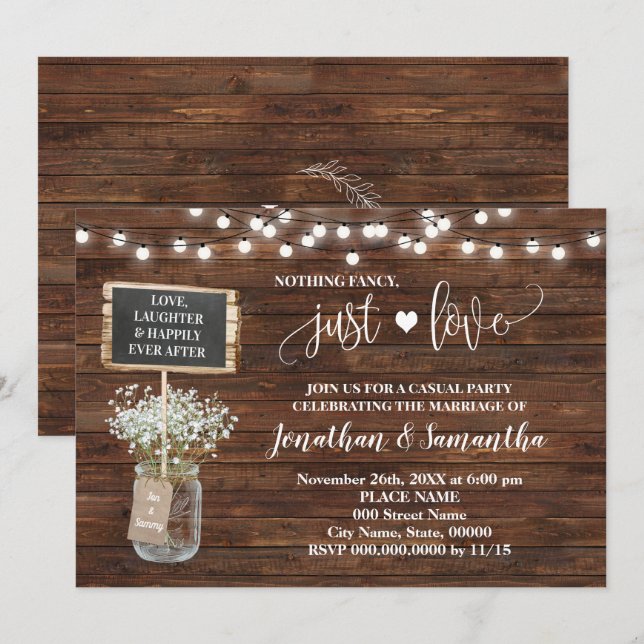 Nada Elegante Solo Amor Elopement Invitación Occid (Anverso / Reverso)