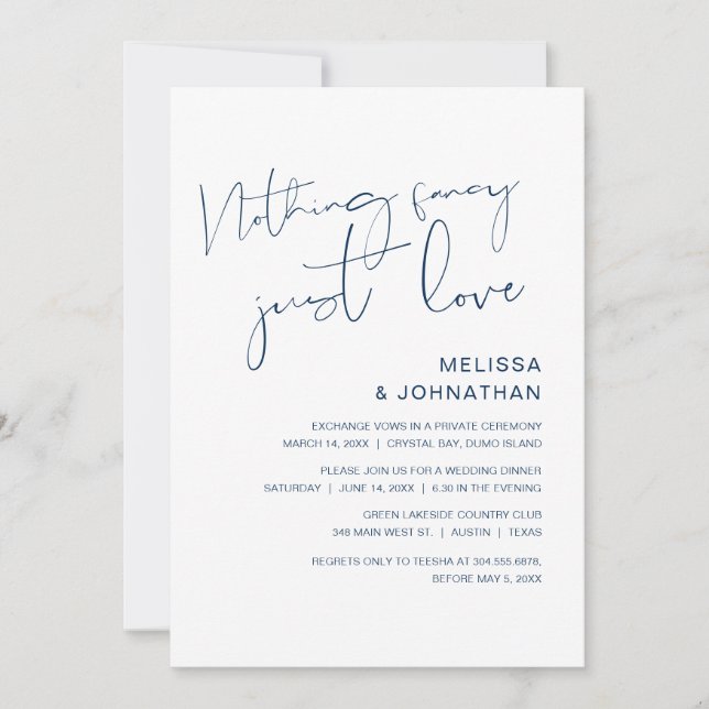 Nada Elegante, Solo Amor, Invitación de Boda Elope (Anverso)