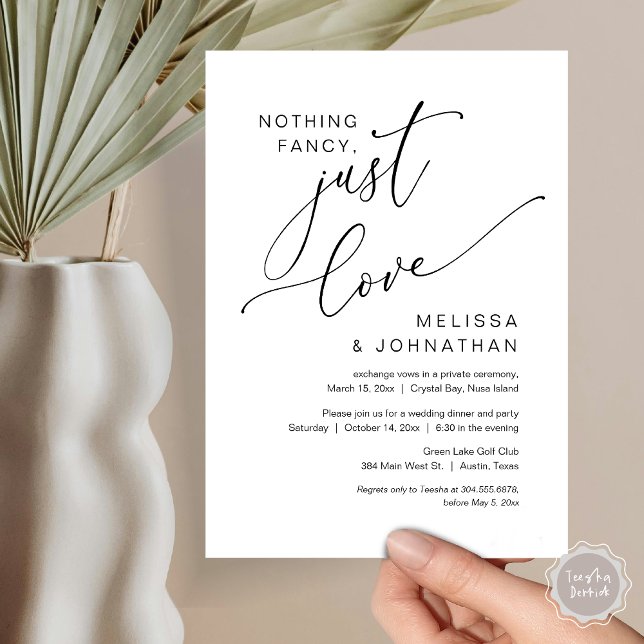 Nada Elegante, Solo Amor, Invitación de Elopamient (Nothing Fancy, Just Love, Wedding Elopement Invitation Card, PDF, Modern Romantic, Black and White)