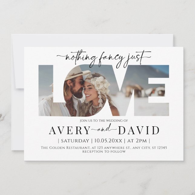 Nada Fancy Ama Simplemente Invitación Boda Mínima (Anverso)