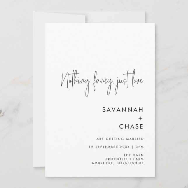 Nada Fancy Ama Solamente Invitación Boda Minimalis (Anverso)