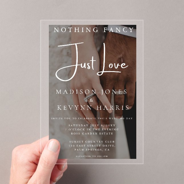 Nada Fancy Just Love Photo Wedding Invitación (Insitu (portátil))