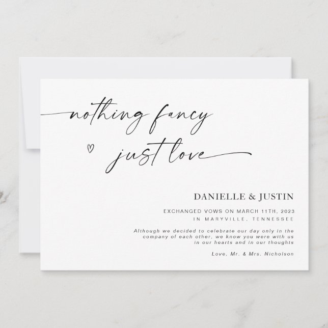 Nada Fancy Sólo Ama La Invitación De Elopement (Anverso)