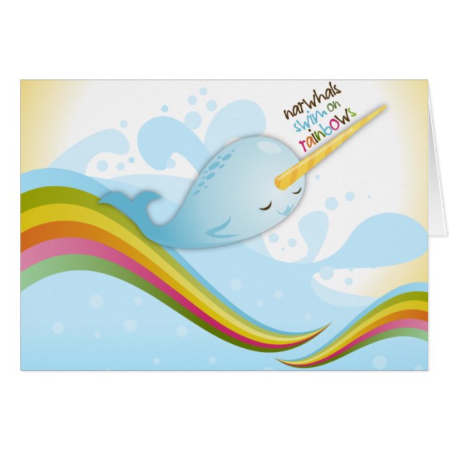 Nadada de Narwhals en tarjeta de los arco iris (Anverso (Horizontal))
