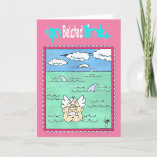 NADADOR CON la tarjeta de cumpleaños tardía de los
