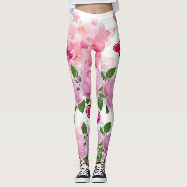 Nail Amarilla Floral Pink Hearts Leggings (Anverso)