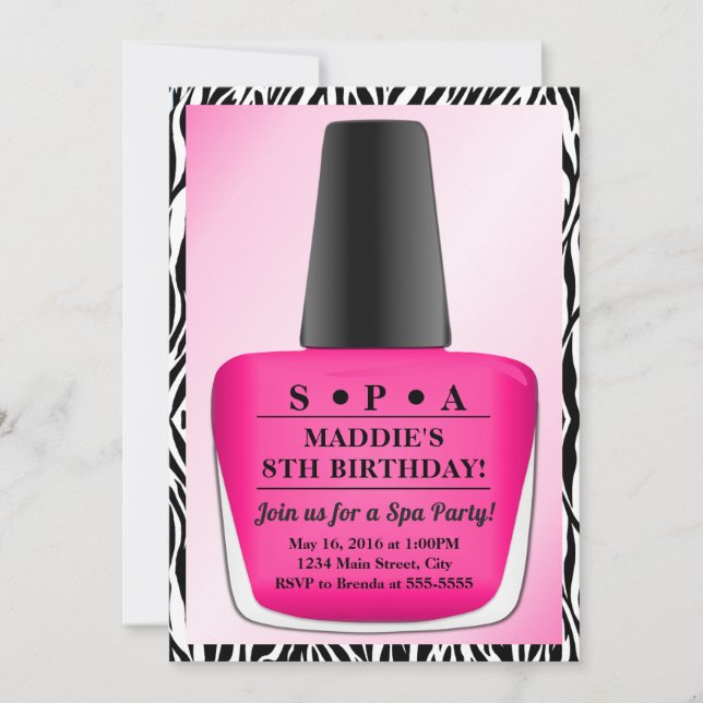 Nail Polaco Invitación a cumpleaños Fiesta de spa  (Anverso)