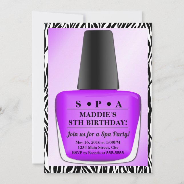 Nail Polaco Invitación al cumpleaños Purple Nail P (Anverso)