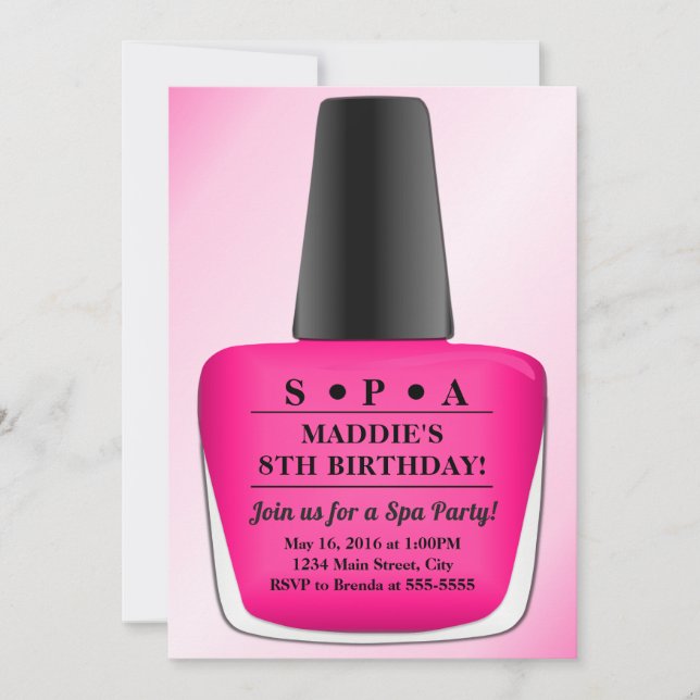 Nail Polish Birday Invitación al Fiesta del Spa Ro (Anverso)