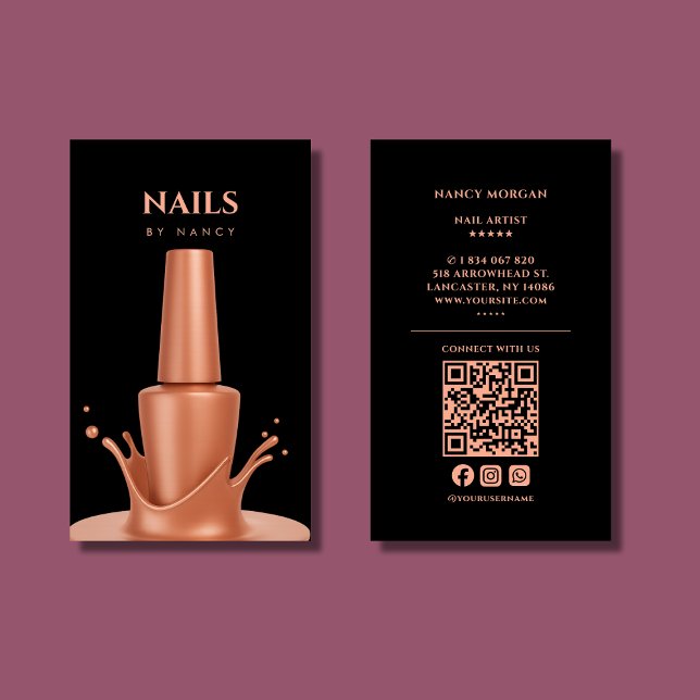 Nail polish código qr oro rosa tarjeta de visita (Subido por el creador)