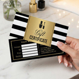 Nail Salon Gift Certificado Gold B&W Stripes