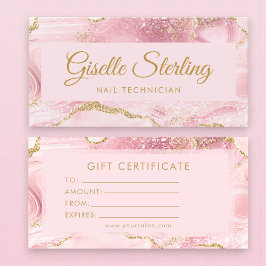 Nail Technician Pink Gold Agate Gift Certificate