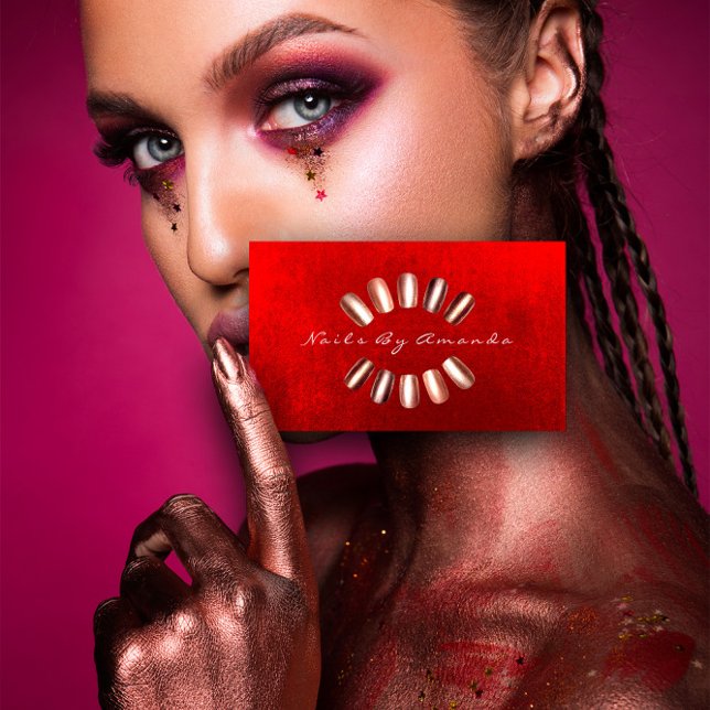Nails Artist Makeup Tarjeta de cita roja Rosa (Nails Artist Makeup Rose Red Appointment Card)
