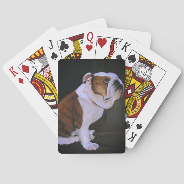 Naipes ingleses del arte del perro del bulldog (Reverso)