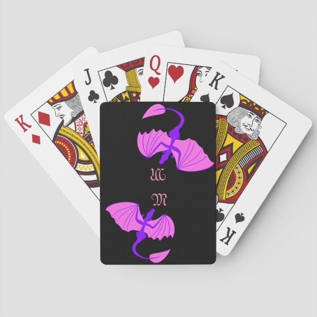 Naipes púrpuras del monograma del dragón (Reverso)