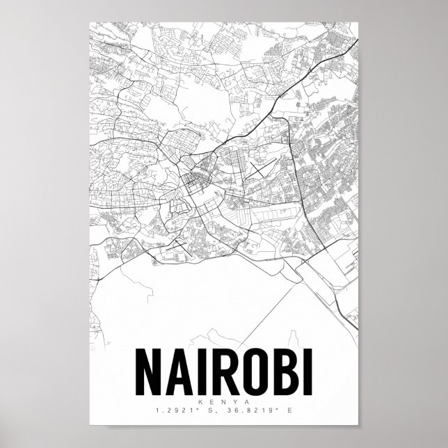 Nairobi Kenya Mapa Minimalista Poster de arte (Frente)