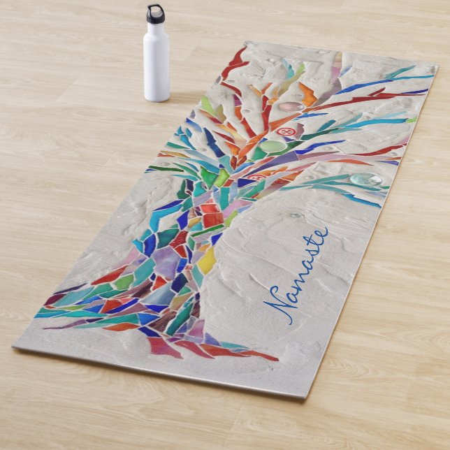 Namaste Rainbow Colours Mosaic Tree Yoga Mat (In situ)
