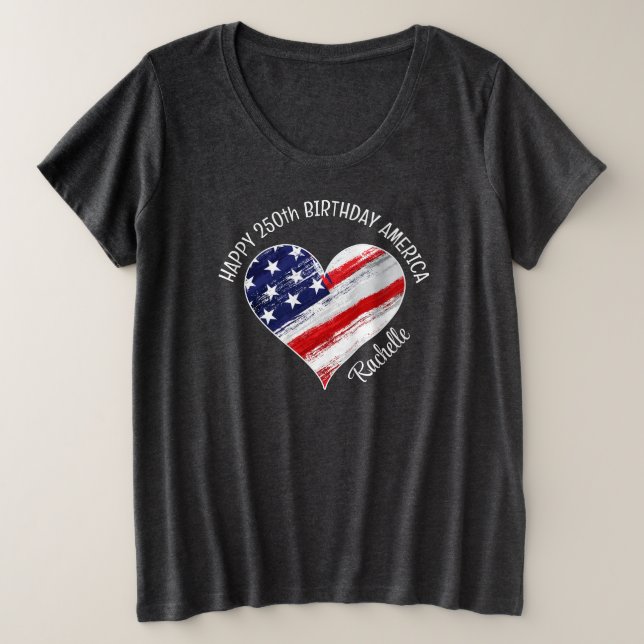 Name Happy 250th Birthday America Flag Heart (Anverso del diseño)