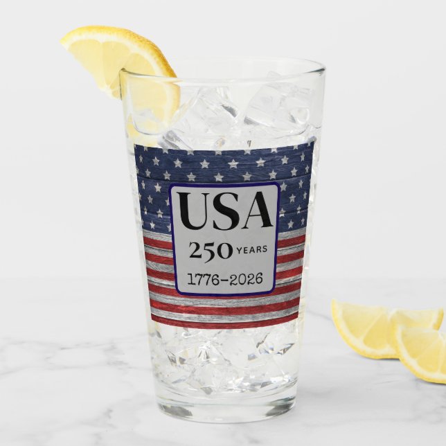 Name USA 250 years 1776-2026 Red Blue Stars Pint (Anverso (hielo))