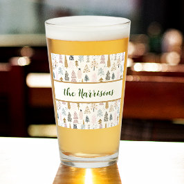 Name, Whimsical Winter Trees Pattern Pint Beer