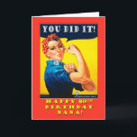 Nana 80º cumpleaños con la tarjeta Rosie the Rivet<br><div class="desc">La imagen del poster Vintage Rosie the Riveter decora la portada de esta feliz tarjeta de cumpleaños número 80 para Nana,  abuela. Enmarcado de rosa. Color primario azul,  rojo y amarillo en el poster. Personalizar el versículo interior como quieras. Arte,  imagen y verso copyright © Shoaff Ballanger Studios,  2023.</div>