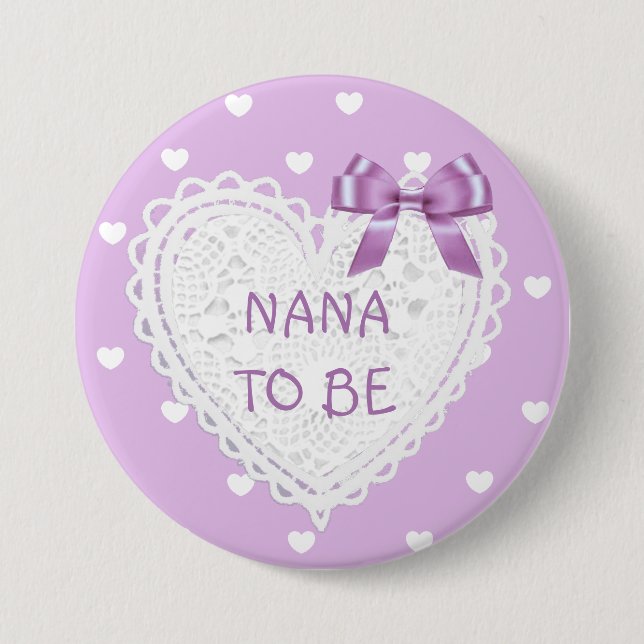 Nana para ser morado corazones botón Baby Shower (Anverso)