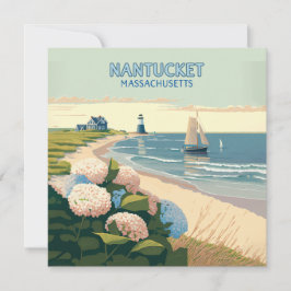 Nantucket Beach Hydrangeas Lighthouse Bote Retro