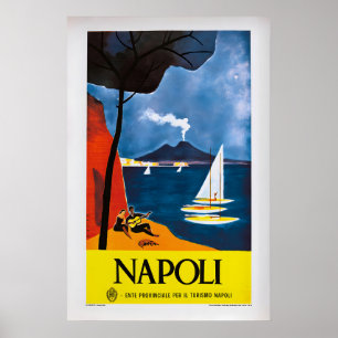 Nápoles por Mario Puppo Póster de viaje vintage 1