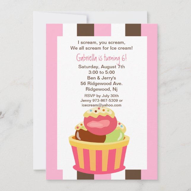 Napolitano Ice Cream Sundae Invitación de cumpleañ (Anverso)