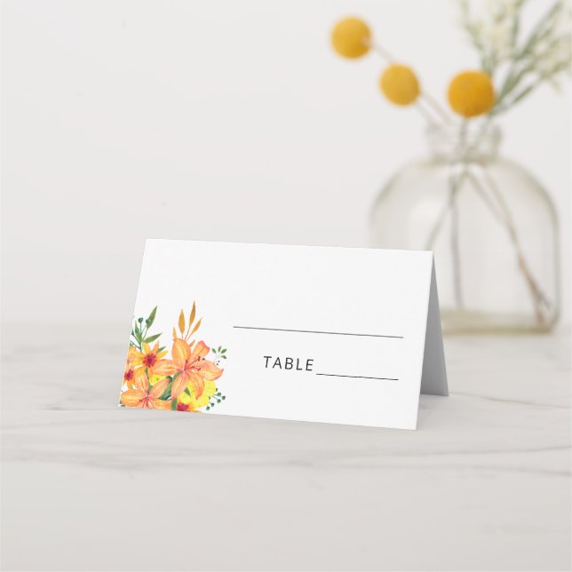 Naranja acuarela Tarjeta de lugar floral (Anverso)