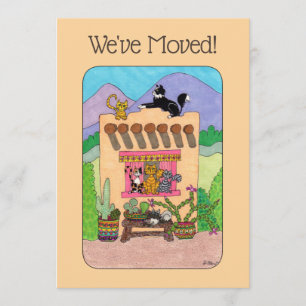 Naranja Adobe House & Cats Moving Invitación