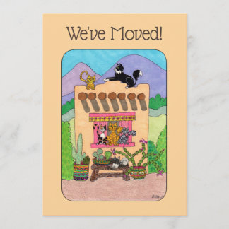 Naranja Adobe House & Cats Moving Invitación