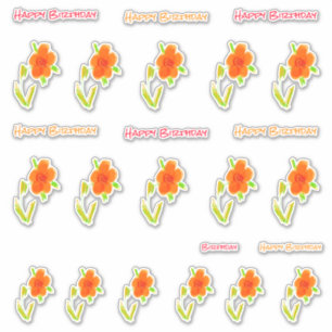 Naranja Adorable Flores Pegatinas de cumpleaños