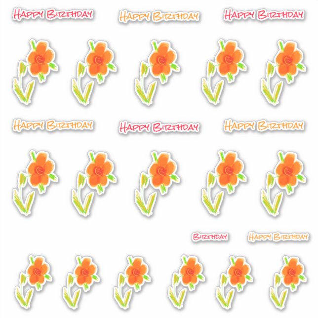 Naranja Adorable Flores Pegatinas de cumpleaños (Anverso)