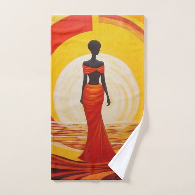 Naranja amarillo caliente pintura de mujer african (Toalla de mano)