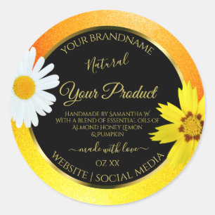 Naranja amarillo floral Purpurina Etiquetas de pro