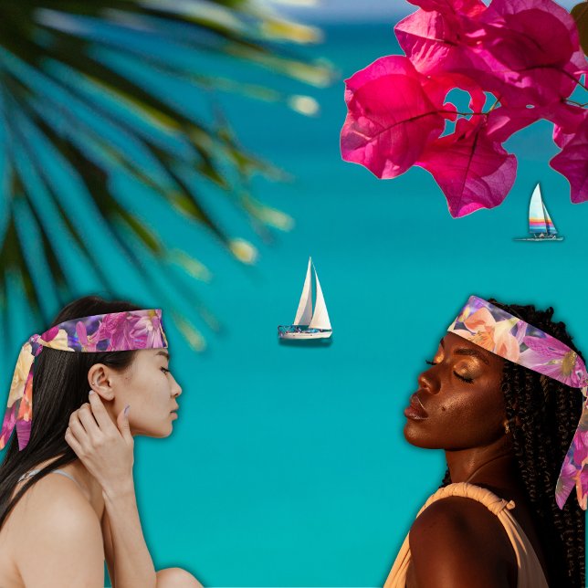 Naranja Amarillo Morado Azul Flor silvestre (Beautiful and colorful Hawaiian-inspired exotic wildflower 42" tie headband)