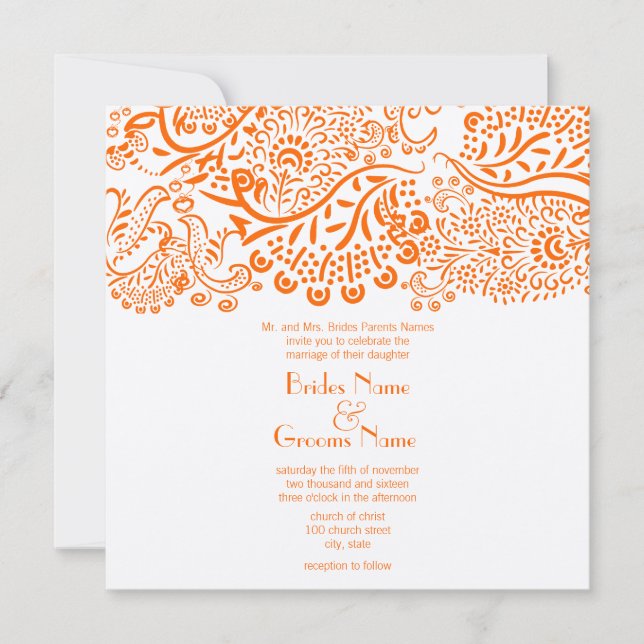 Naranja Amor Aves Invitación a la Boda (Anverso)