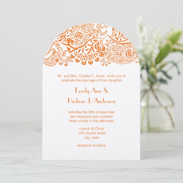 Naranja Amor Aves Invitación a la Boda (Anverso de pie)